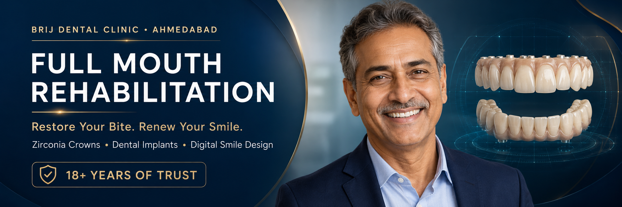 FULLMOUTH REHABILITATION WITH ZIRCONIA & CERAMIC TEETH WITH IMPLANTS IN AHMEDABAD INDIA